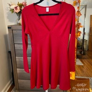 Short, long sleeve, v-neck, red dress size large from Amazon